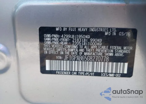 2016 Subaru Impreza Premium z USA, uszkodzony, nr VIN JF1GPAB65G8270778